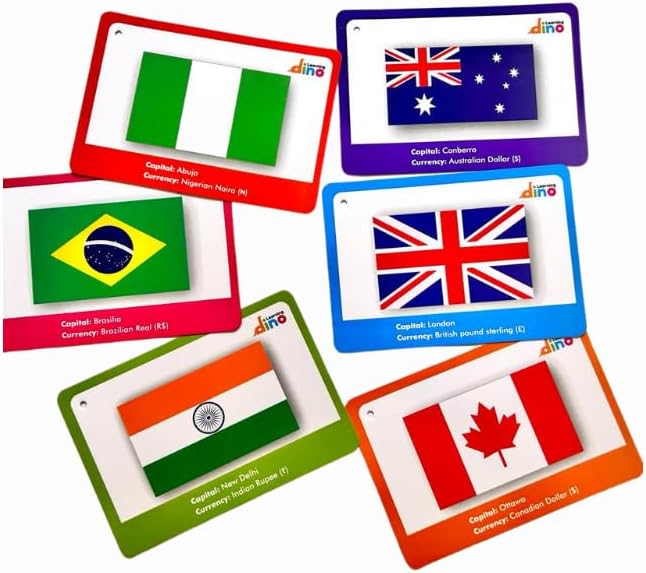 Flags of The World Flashcards | Covers 50 Countries with Country Flag, Map, Economy, Language, Currency & More | Helps Kids Learn Geography in a Fun Way | Premium Quality | by Learning Dino - Image 2