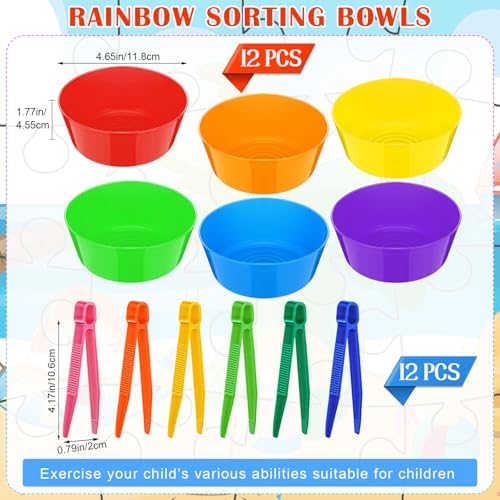 VioraWhite 24 Pcs Sorting Bowls with Tweezers, 6 Color Counting Toy Develops Fine Motor Skills, STEM Early Math Activity Set for Preschool Kids, Ideal for Back to School Learning - Image 2
