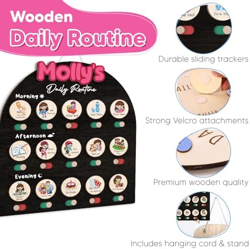 Personalized Wooden Chore Chart for Kids, Daily Routine Chart for Toddlers, Visual Schedule for Kids Age 3-5, Morning Bedtime Routine for Girls (08) - Image 6