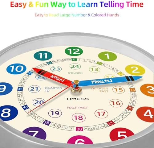 TIMESS 10-Inch Learning to Tell Time Wall Clock, Silent Non-Ticking - Image 3