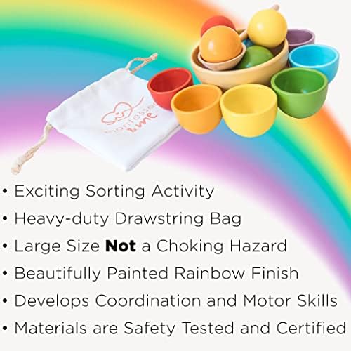 Montessori Large Rainbow Colored Sorting Ball in Cup | Preschool Color Matching Toy | Gross Motor Transfer Activity | 6 Toddler Safe Wooden Balls 46mm in Diameter - Non-Choking-Hazard - Image 6