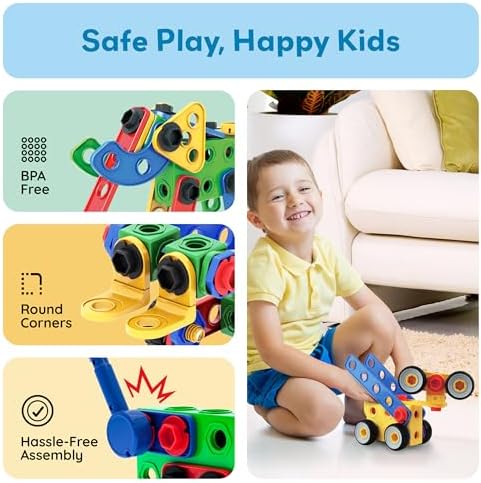 PicassoTiles 152pc STEM Construction Toy Building Set for Kids Ages 3+ Includes Power Drill, Ratchet, Idea Book, Storage Box Educational Engineering Science Kit & Sensory Toys for Boys & Girls PTN152 - Image 6