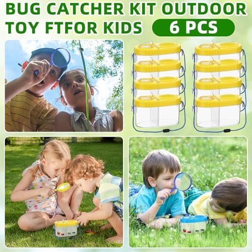 6 Pack Bug Catcher Kit for Kids Bulk Insect Habitat Viewer with Magnifying Glass Vents Portable Bug Collection Cage with Lanyard Nature Outdoor Explorer Set for Boys Girls Birthday Gift(Yellow) - Image 5