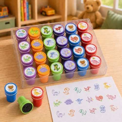 Cinrobiye 24 Pcs Dinosaur Stampers Party Favor Set, Cute Dino Stamps for Kids Birthday Party, Classroom Rewards, Carnival Prizes, Goody Bag Fillers, Dinosaur Themed Party Supplies - Image 3