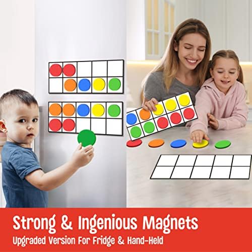 Magnetic Ten-Frame Set, Including 5 Frames (no Hollowed Out) and 55 Colorful Discs (Upgraded Version for Fridge & Hand-held) - Image 3