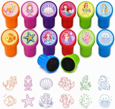 Cinrobiye 24 Pcs Mermaid Stampers Party Favor Set, Cute Under the Sea Stamps for Kids Birthday Party, Classroom Rewards, Carnival Prizes, Goody Bag Fillers, Mermaid Themed Party Supplies by Cinrobiye