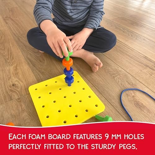 Blu Jay Foam Peg Board Toy - 36 Pegs, Foam Board, Lacing String, Storage Bag - Occupational Therapy Toys - Fine Motor Skills Toys for Toddlers and Kids (Yellow) - Image 4