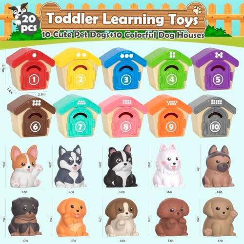 Aigybobo Learning Toys for Toddlers 1 2 3 Year Old, 20 Pcs Pet Dog Toys for Kids, Animal Counting Matching Sorting Fine Motor Educational Playset, Puppy Gifts for Baby Boys Girls Age 12-18 Months - Image 3