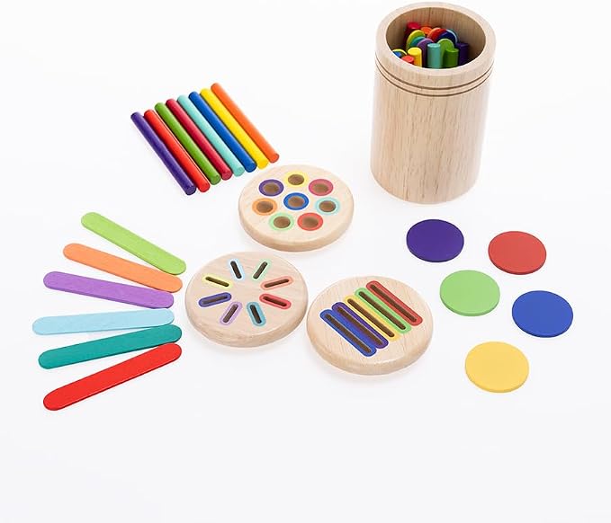Fat Brain Toys 3-in-1 Sorting Cup, Wooden Color and Shape Matching Activity, Montessori-Inspired Self-Directed Play for Preschoolers and Kindergarteners, Ages 3+ by Unknown