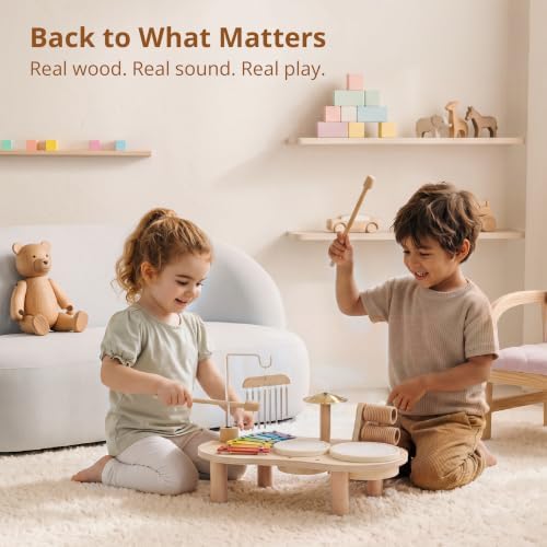 Wooden Drum Set for Toddlers 1-3, Montessori Musical Toy for Kids - Image 4