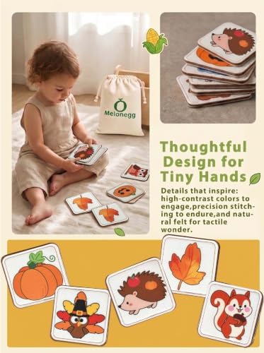 Felt Matching Game for Toddlers, Autumn Harvest Montessori ToysTravel Toys or 1-3 Memory Flash Cards for 2 3 Year Old, Soft Safe Preschool Educational Gifts for Boys Girls - Image 3