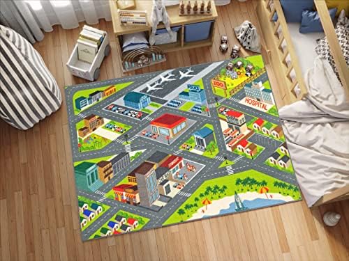 KC Cubs: Educational Rug: City Streets Road Map - 5x7' Playmat - Interactive Toy Car Route, Activity Area Carpet, Bedroom-Classroom, Baby-Toddler-Kids - Image 3