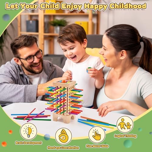 Montessori Game Wooden Board Game, 42 Colorful Wooden Sticks Dice Game Math Educational Toys for 3 4 5 6 Years Old, Fine Motor Skills Toys & Counting Toy Family Game Travel Toys Gifts for Kids - Image 4