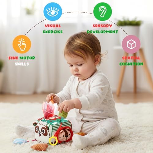 YOGINGO Montessori Toys for 1 Year Old - Tissue Box Baby Toys, Soft Stuffed High Contrast Crinkle Infant Sensory Toys, Boys&Girls Kids Early Learning Gifts - Image 2