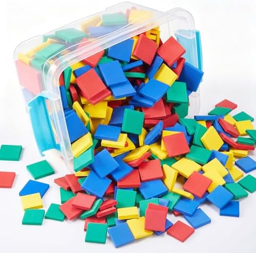 Jexine 400 Pcs Foam Square Counters Color Tiles Square Color Sorting Tiles Math Counters Manipulatives, Sorting Toy, Counting, Learning, Classroom Crafts, Bingo for Kids with Storage Box by Jexine