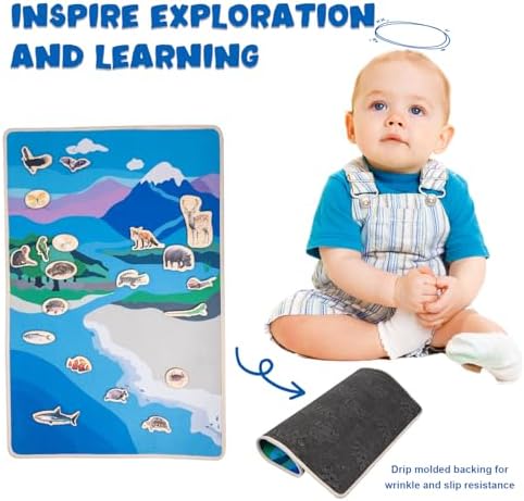 Montessori Land and Water Map with 25 Wooden Animals - Learning Geography and Zoology Mat Educational Toys,Interactive Learning Tool,World Map for Kids,Montessori Map for Kids 4-8 Years - Image 2