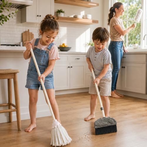 Toddler Dinosaur Cleaning Set with Kids Broom and Mop, Pretend Play Housekeeping Toy – 8 Pcs Spray Dino & Storage Stand, Includes Dustpan Duster, Montessori-Inspired Design, Gift for Boys & Girls 3-6 - Image 3