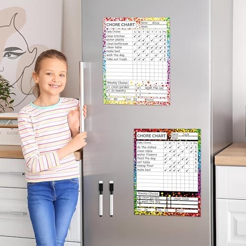 2 Pack Magnetic Chore Chart for Kids 12" x 9" Confetti Dry Erase Reward Chore Charts Weekly Behavior Responsibility Chores Board for Teens Adults Fridge Family Task Organization Home Rewards - Image 7