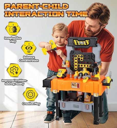 Lehoo Castle Kids Tool Bench with Electric Drill, Realistic Tools, Trucks - Image 5