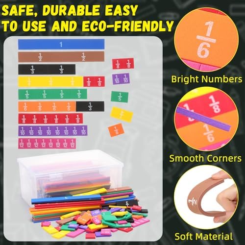 Sayglossy 15 Sets Fraction Tiles Fraction Manipulatives for Preschool Elementary School Educational Math Learning Manipulatives for Teacher Bulk with Storage Box - Image 3