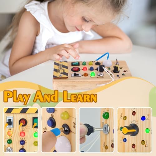 Hoarosall Montessori Wooden Busy Board with 8 LED Light switches, Sensory Toys Light Switch Travel Toys for 1+ Year Old Baby and Toddler - Image 3
