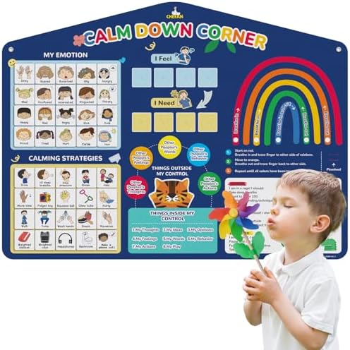 CHEFAN Calm Down Corner Set, Feelings Chart for Kids,Social Emotional Learning Activities,Calm Corner Classroom Supplies for Therapy Office Decor, Mental Health Wall Decorations for Preschool Teachers by CHEFAN