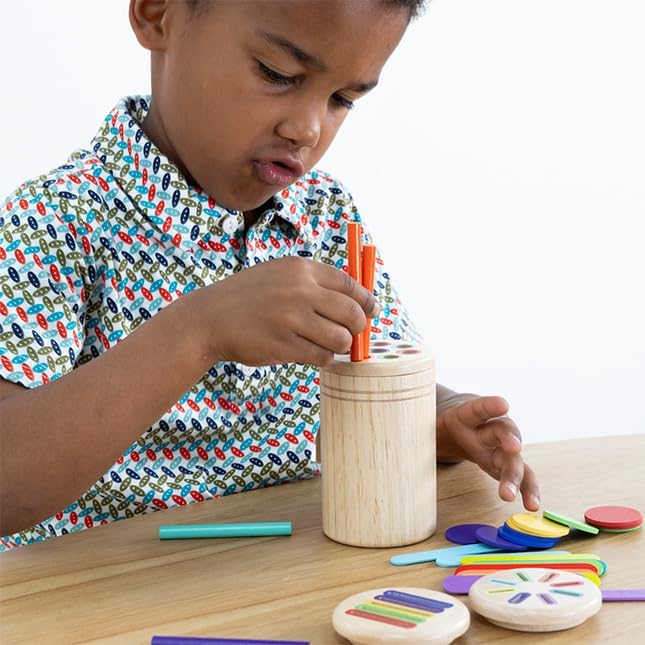 Fat Brain Toys 3-in-1 Sorting Cup, Wooden Color and Shape Matching Activity, Montessori-Inspired Self-Directed Play for Preschoolers and Kindergarteners, Ages 3+ - Image 2