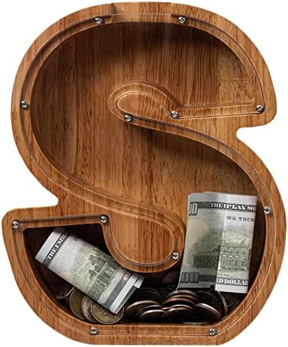 ladenk Large Wooden Kids Letter Piggy Bank - Piggy Bank for Boys Girls - Alphabet Money Bank with Initial S - Coin Bank for Birthday - Image 2
