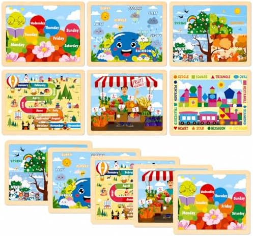 Montessori Wooden Puzzles for Toddlers 3-5, 6 Packs 24Pcs Solar System Learning Toys, Educational Preschool Puzzle Set, Toys for Kids Age 3 4 5 6 7 8, Birthday Gift for Boys Girls（Season） by EggSun
