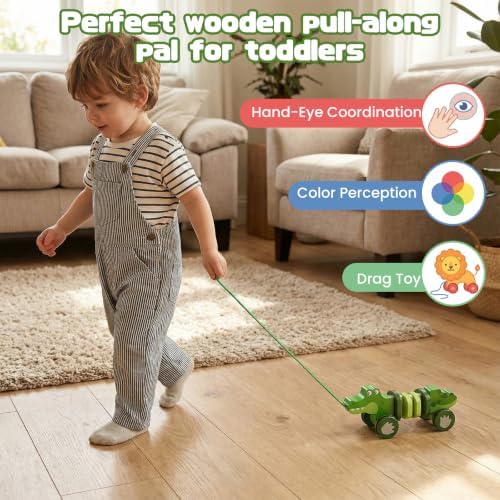 Baby Toys Car,Wooden Pull Along Toy for Toddlers 1 2 3 Year Olds - Image 5
