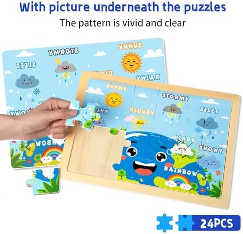 Montessori Wooden Puzzles for Toddlers 3-5, 6 Packs 24Pcs Solar System Learning Toys, Educational Preschool Puzzle Set, Toys for Kids Age 3 4 5 6 7 8, Birthday Gift for Boys Girls（Season） - Image 6