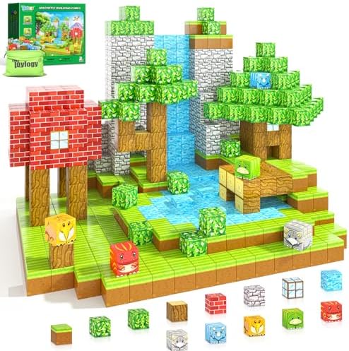 100PCS 1“ Magnetic Blocks - Build Mine Magnet World Forest Dinosaur Edition by Toylogy