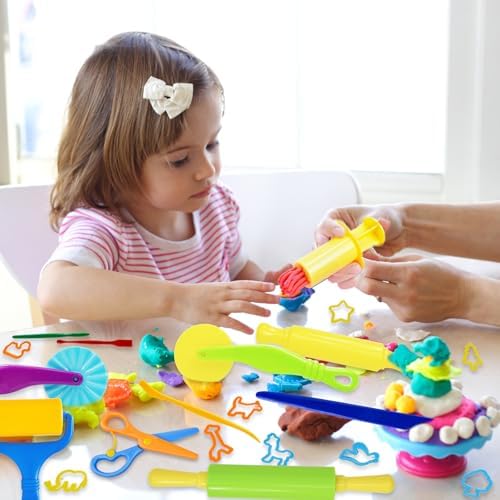 LCY WEDSHI Dough Tool Set, 24 Pcs Dough Tools Sets for Kids Ages 4-8, Dough Accessories Includes Animal Molds, Cutters Roller, Rolling Pins, Safety Scissors, Plastic Knife - Image 2