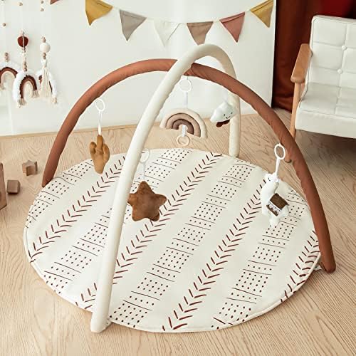 Baby Activity Gym Mat Mudcloth Baby Activity Center with 5 Hanging Toys - Image 6
