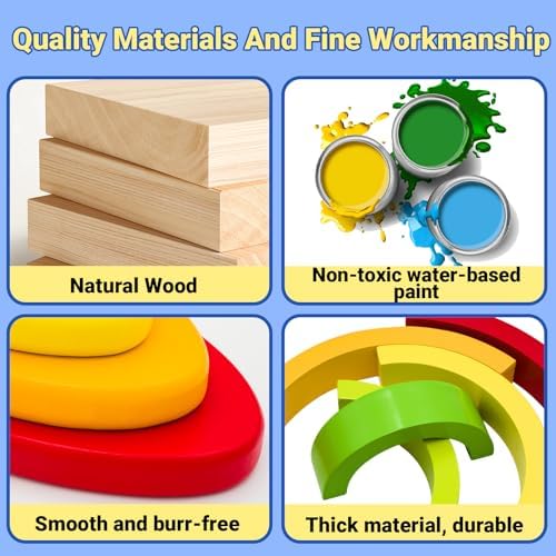 MEGRANATE Montessori Wooden Rainbow Stacking Toys for Kids Wood Building Blocks Nesting Puzzle Toy Colorful Stacker Arch Game Sensory Educational Learning Toys for 3+ Year Old Kids - Image 5
