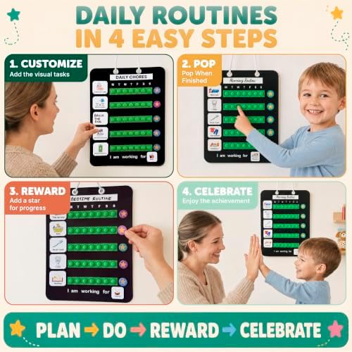 Visual Schedule for Kids, Magnetic Chore Chart & Reward System for Home, Toddler Daily Routine Board with 100 Picture Cards, Goal Magnets, Behavior Chart for Morning & Bedtime - Image 6