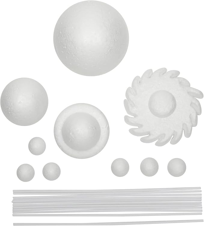 12-Piece 3D Solar System Model Kit - 12 Pcs White Foam Balls & Dowels - DIY Solar System Project & Kids Toys - Foam Planets to Paint & Painting Kit for Science Coloring Fun for Kids - Image 7