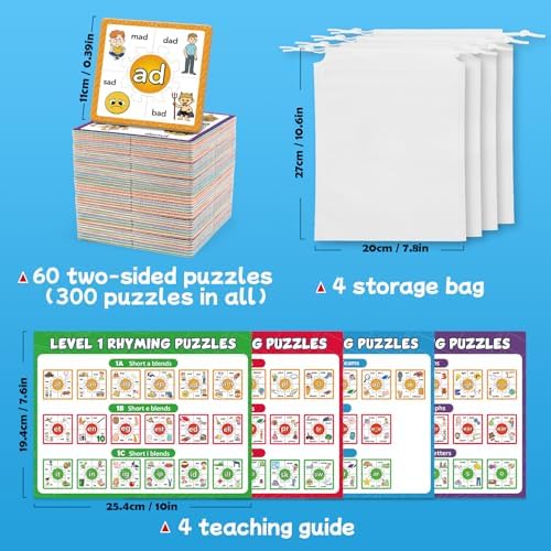Torlam Phonics Puzzle Cards Level 1-4, Learn to Read Rhyming Games Phonics Flash Cards Spelling CVC Words, Digraphs Blends, Long Vowel, Silent E, Trigraphs Sight Words for Toddlers Kids Kindergarten - Image 6