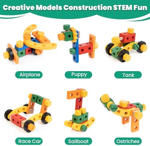 WOOOMAM Kids Tool Set, 90 PCS Wooden Toddler Tool Set with Box and Flash Cards, Tool Kit for Kids Age 3-5 Years, Toddler Boy Toys, FSC Certified Material - Image 3