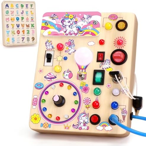 Grarain Busy Board for Toddlers - Montessori Educational Toy for 1-3 Year Old Boys & Girls | Travel-Friendly Sensory Learning Activity | Ideal for Kids with Autism(Unicorn Busy Board) by Grarain