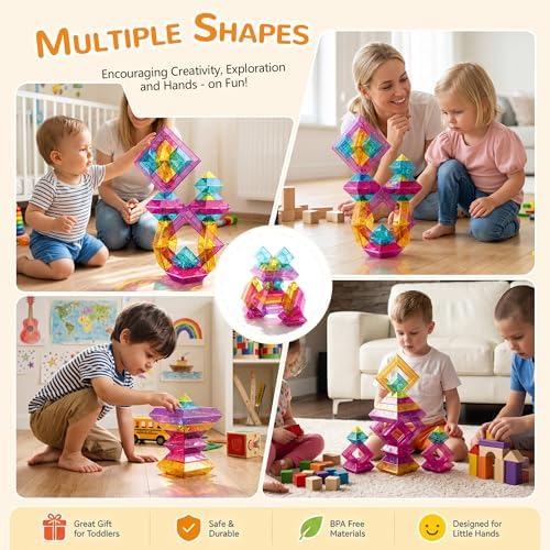 STEM Building Blocks Set for Toddlers 2-5,40Pcs 3D Transparent Blocks Toy,DIY Pyramid Stacking Toy for Toddlers 2 3 4,STEM Preschool Learning Activities for Kids,Sensory Gifts for Age of 3-6 Boy&Girl - Image 3