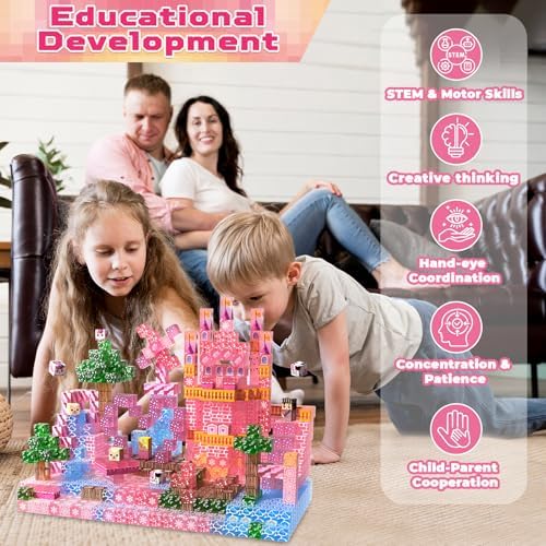 Magnetic Blocks - 100 PCS Transparent Magnetic Building Block for Kids, Pink Princess Castle Magnet Cubes Sets, Princess Toys for Girls Ages 3 4 5 6 7 8-12 Birthday Gifts - Image 6