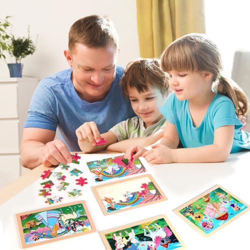 Wooden Jigsaw Puzzles for Preschool Kids Ages 3-5, 4-Pack with 20 Pieces Unicorn Princess Wood Puzzles Set, Preschool Gifts for Boys Girls Ages 3 4 5 6 - Image 6