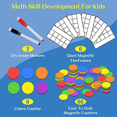 Magnetic Ten-Frame Set,6 Frames(with Blank Writing Space) and 66 Colorful Discs with 2 Markers (Upgraded Version for Fridge & Hand-held) - Image 2