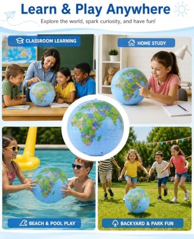 NUOBESTY Inflatable Globe Beach Ball, 11.8-Inch PVC World Map Ball - Image 6