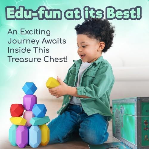 Wooden Stacking Blocks – Montessori Toys for 1 2 3 4 5 6 Year Old Toddlers and Kids, No Choking Hazard – Building Rocks Stones Games, for Girls and Boys - Image 6