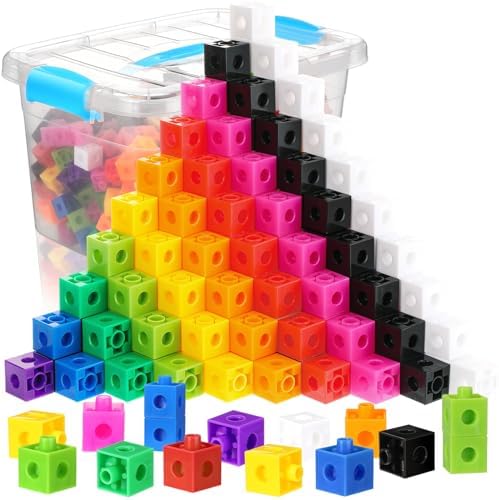 Jenaai 200 Pcs Math Cubes Counting Blocks Linking Connecting Cubes Math Manipulatives with Storage Container Educational Toy for Kids Age 4-8 Kindergarten STEM Activities Preschool(Blue) by Jenaai