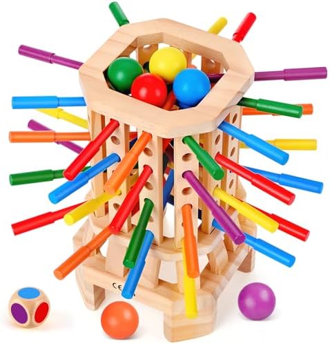 Montessori Wooden Board Game, Colorful Sticks & Ball Drop Games for Kids, Fine Motor Skills & Math Learning Toy for 3 4 5 6 Year Old, 2-6 Player Family Travel Game, Birthday Gift for Boys Girls Age 3+ by Unknown