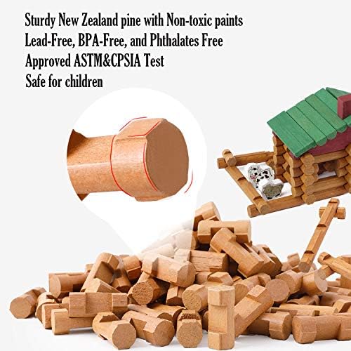 Wondertoys 170 Pieces Wood Logs Set Ages 3+, Classic Building Log Toys for Boy, Creative Construction Engineering Educational Gifts - Image 5