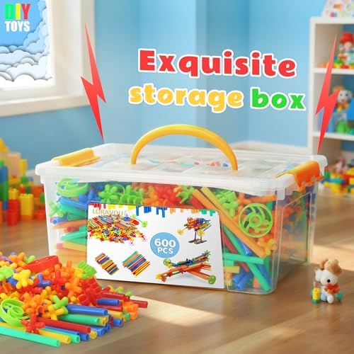 600Pcs STEM Building Toys,Straw Constructor Building Blocks Toy,Develops Motor Skills and Logic Thinking,Classroom Must Haves Creativity Preschool Toy for Kids Aged 3+,Great Gift for Kids - Image 4